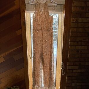 Sadie & Sage Cream and Gold Sequin Jumpsuit